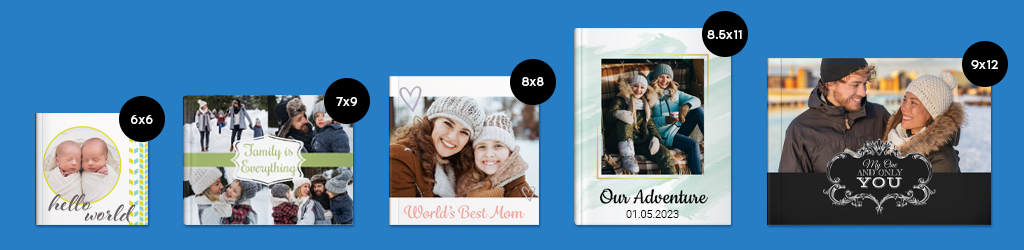 Photobooks in a variety of sizes, with both hard cover and soft cover.